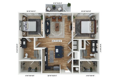 a 3d floor plan of a living room with a wood floor